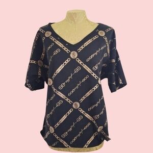 VTG Ruff Ryder's RARE Y2K black gold chain print V-neck top 2X hiphop streetwear